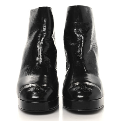 Chanel Shiny Crumpled Calfskin CC Cap Toe Ankle Boots 35.5 Black 3 of 10