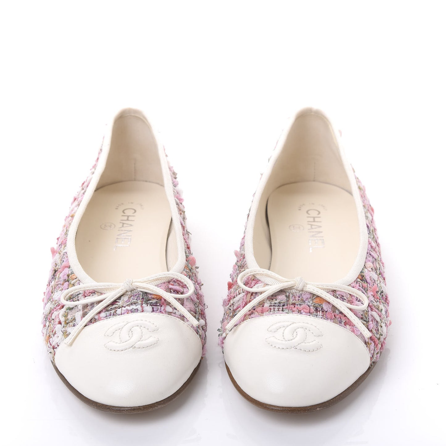 Tweed Calfskin Cap Toe Ballerina Flats 40.5 Pink