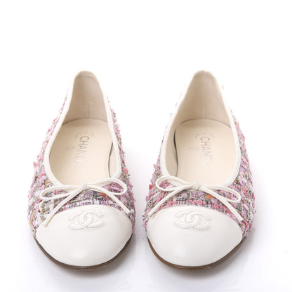 Chanel Tweed Calfskin Cap Toe Ballerina Flats 40.5 Pink 3 of 8