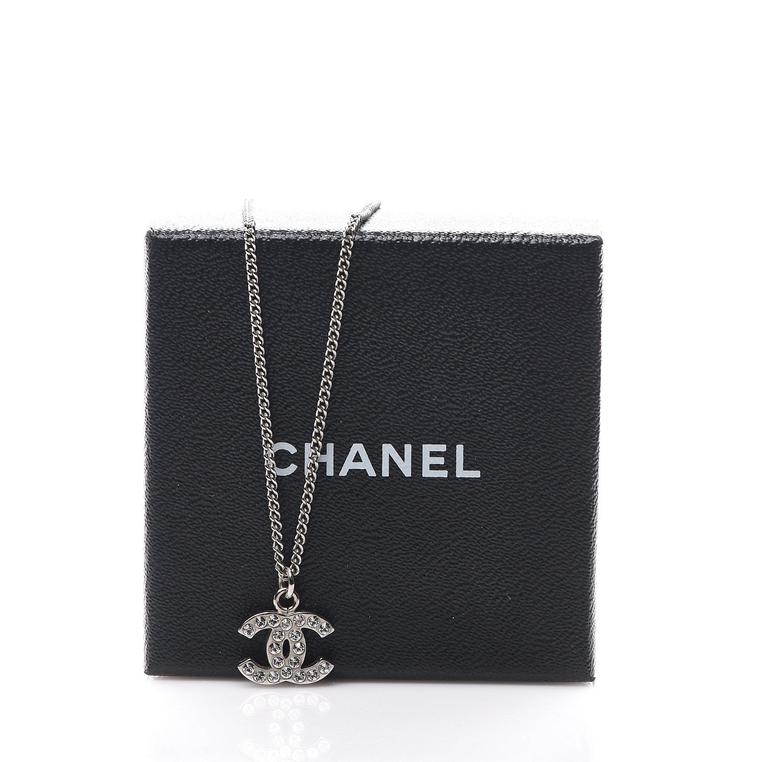 Chanel Crystal CC Pendant Necklace Silver 5 of 5