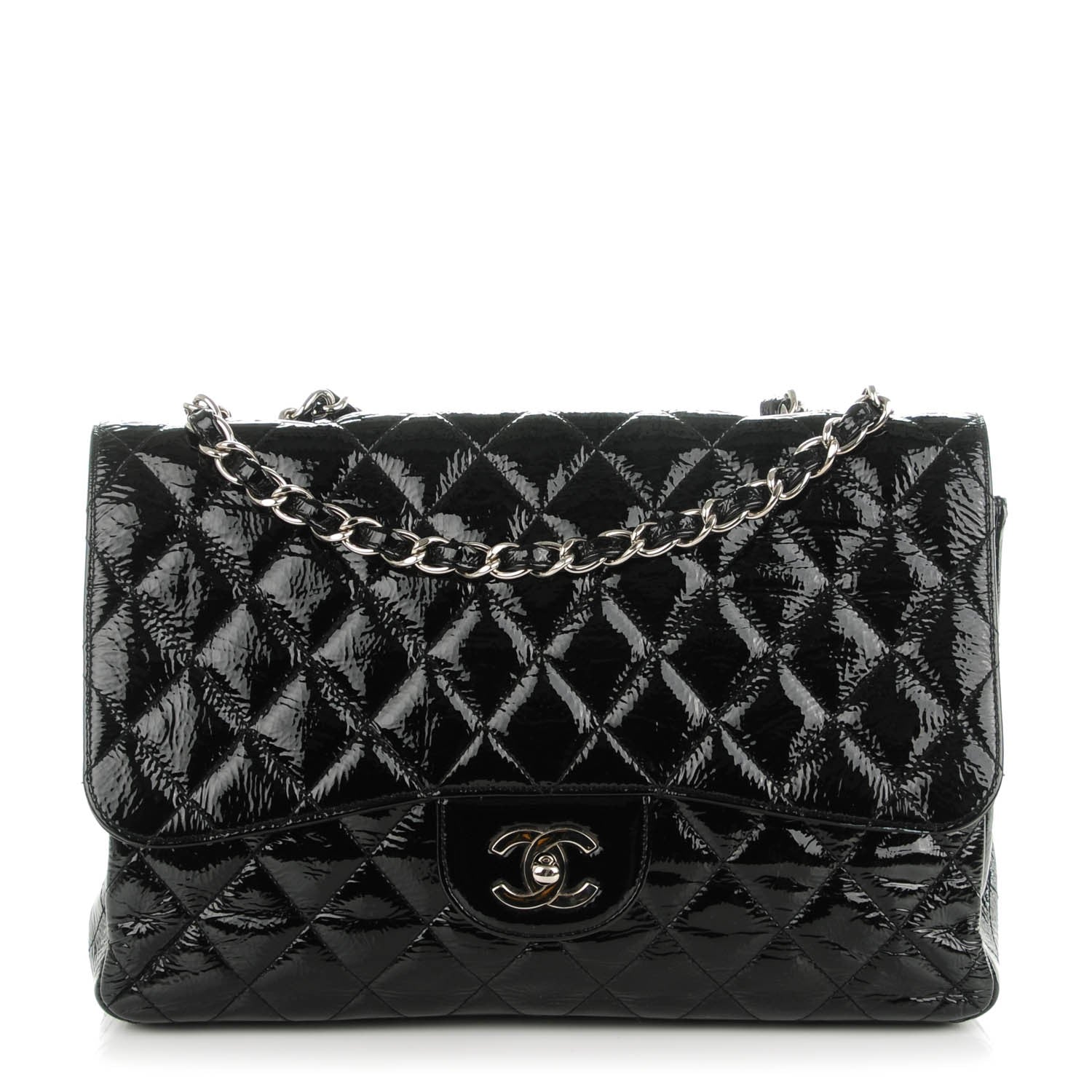 Chanel Distressed Patent Quilted Jumbo Single Flap Black 1 of 7