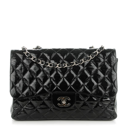 Chanel Distressed Patent Quilted Jumbo Single Flap Black 1 of 7