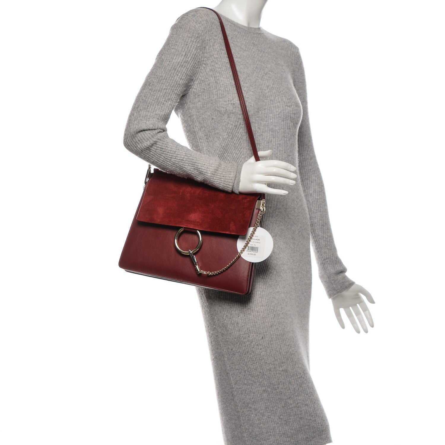 Chloe Calfskin Suede Medium Faye Shoulder Bag Plum Purple 2 of 12