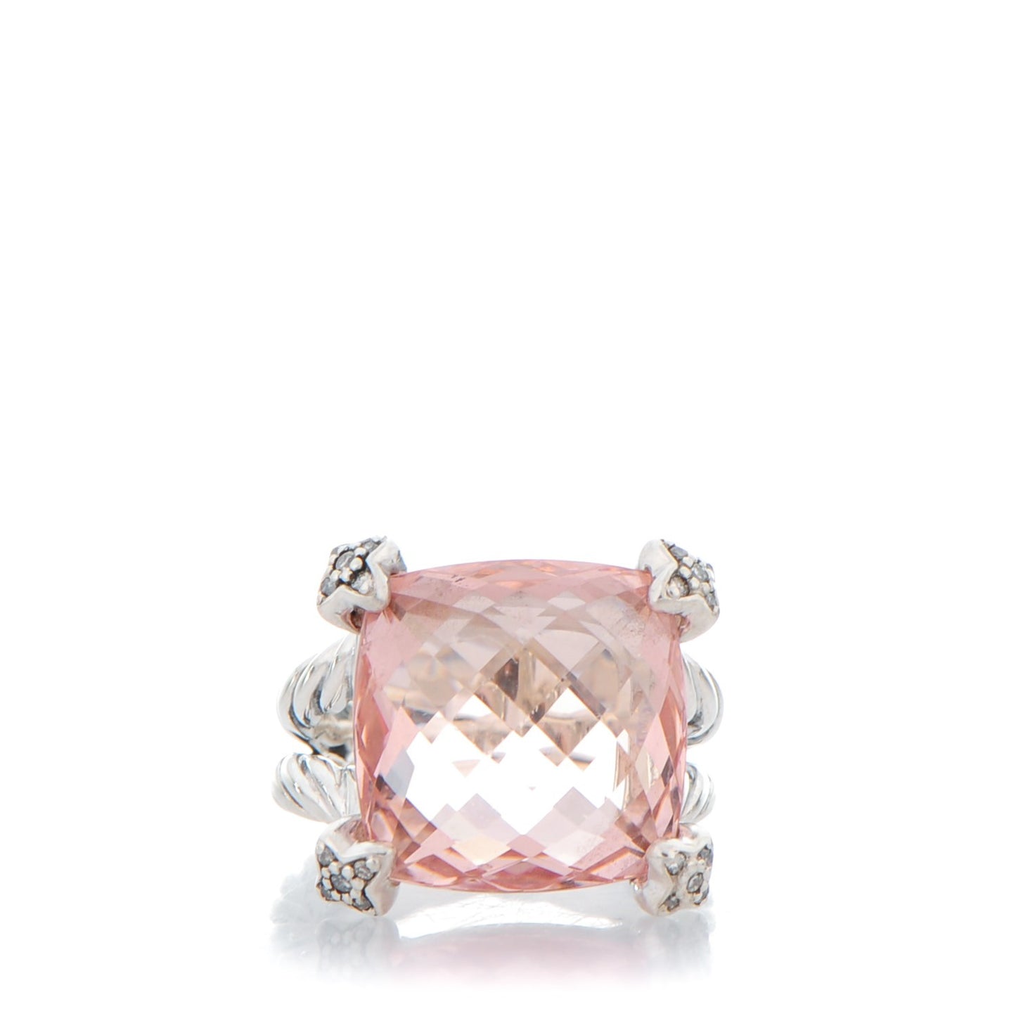 Sterling Silver Diamond Morganite 15mm Cushion On Point Ring 52 6.25