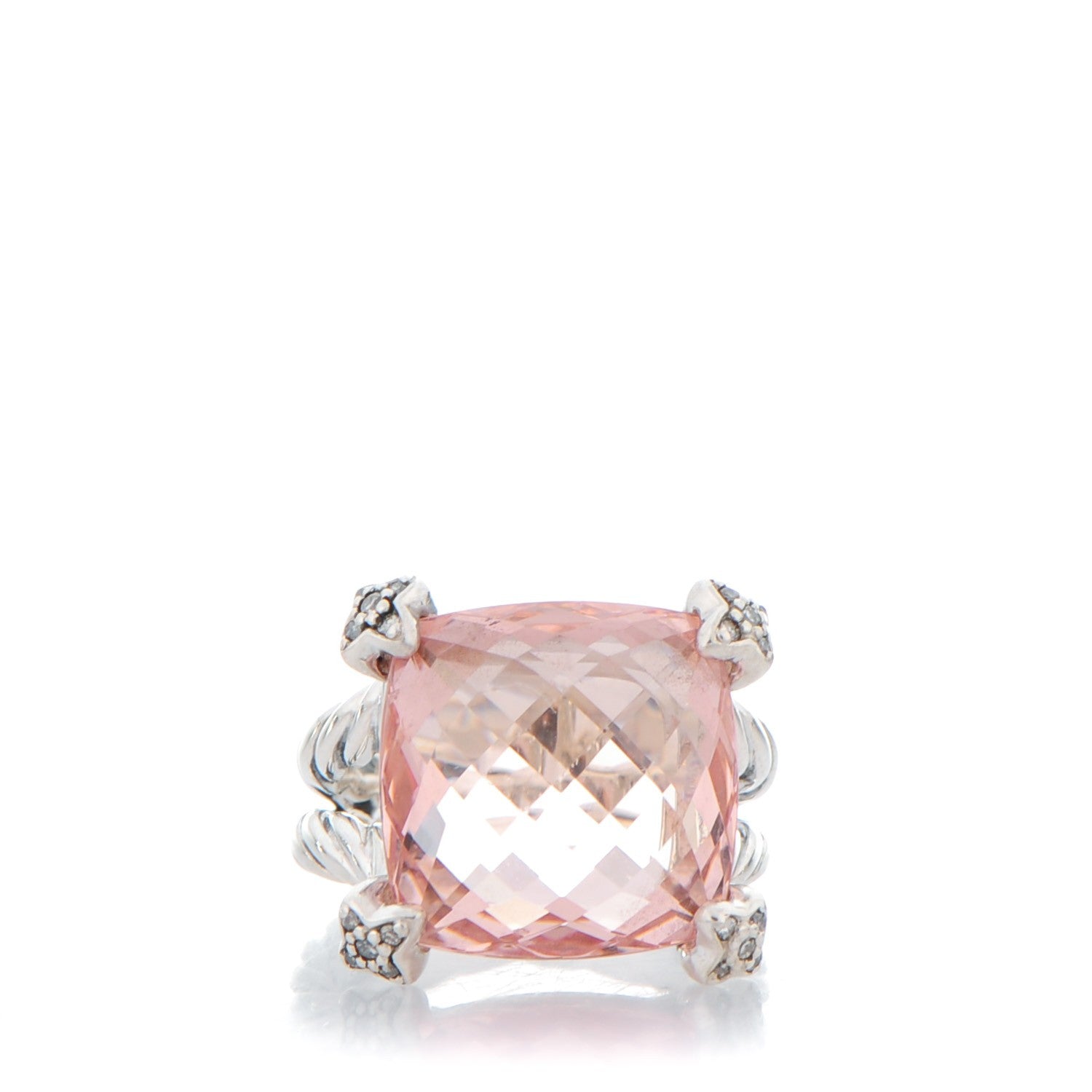 David Yurman Sterling Silver Diamond Morganite 15mm Cushion On Point Ring 52 6.25 1 of 5