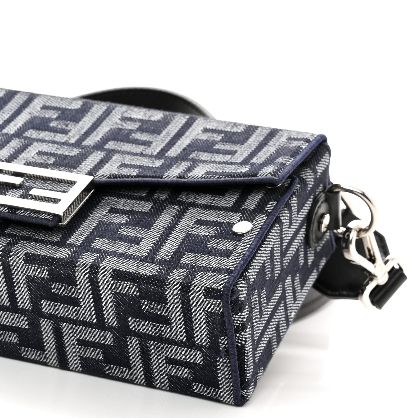 Fabric Jacquard Reactive Jean Denim Vitello Cover FF Baguette Soft Trunk Blue Black