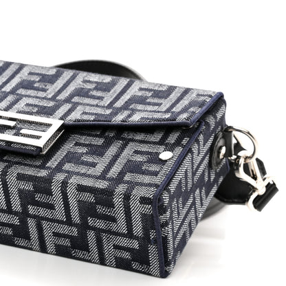 Fendi Fabric Jacquard Reactive Jean Denim Vitello Cover FF Baguette Soft Trunk Blue Black 10 of 11