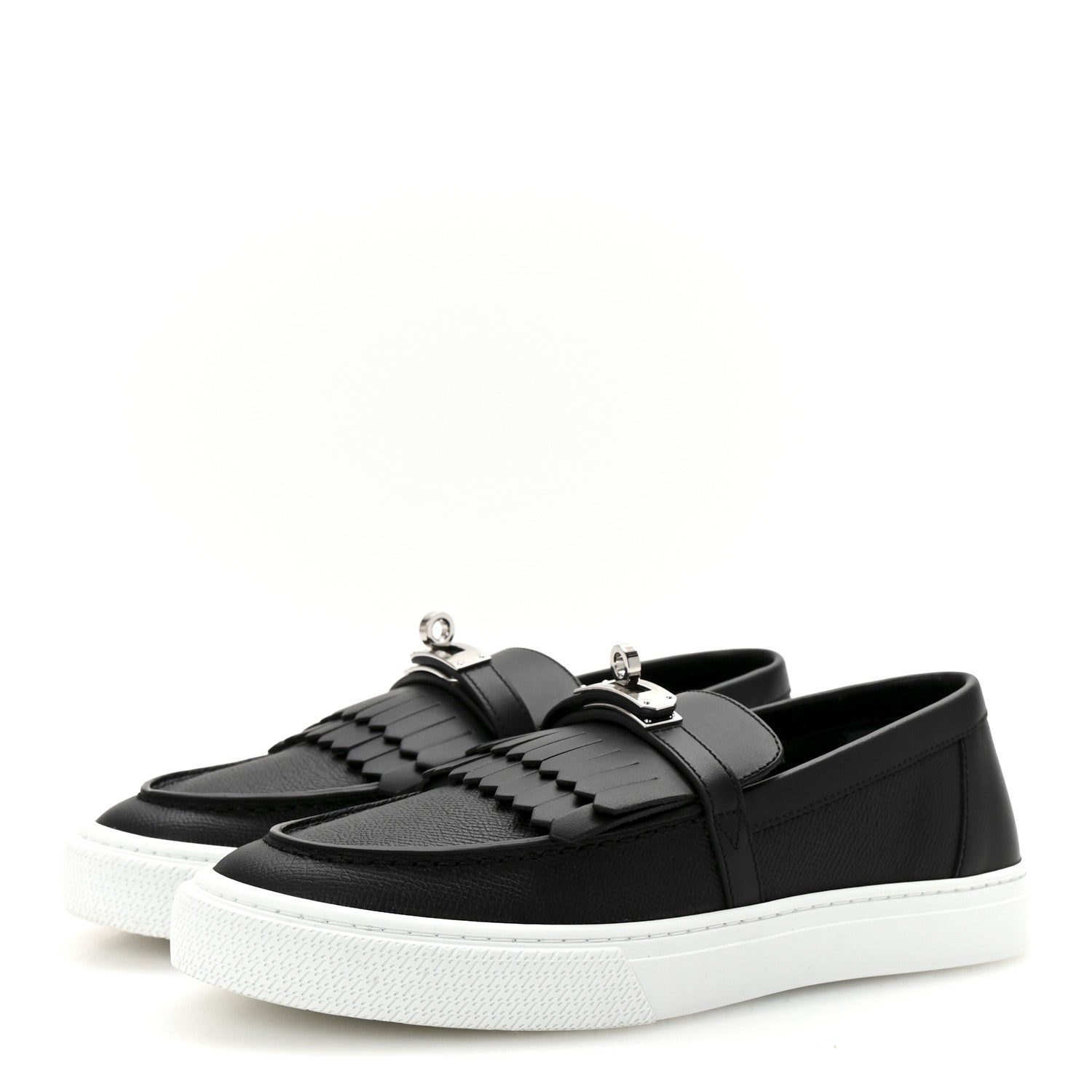 Hermes Epsom Calfskin Game Slip On Fringe Sneakers 38 Black 4 of 9