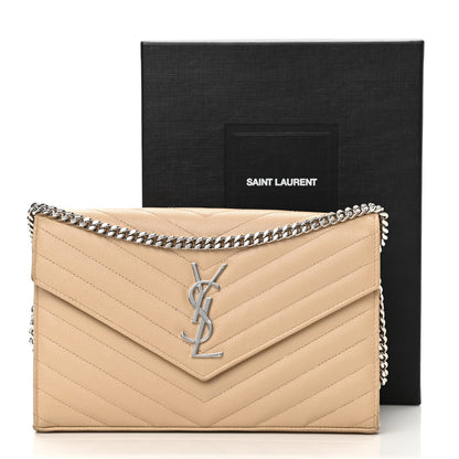 Saint Laurent Grain De Poudre Matelasse Chevron Monogram Chain Wallet Nude Powder 16 of 16