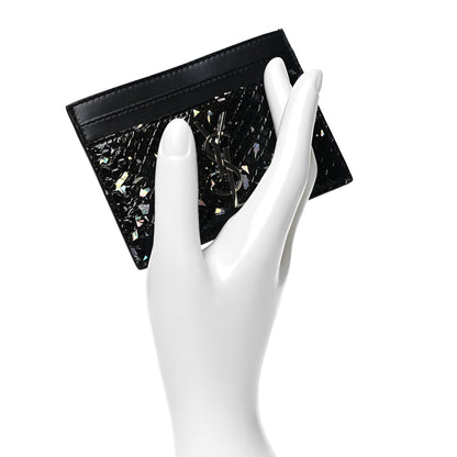 Saint Laurent Lambskin Python Embossed Glitter Monogram Credit Card Case Black 2 of 8