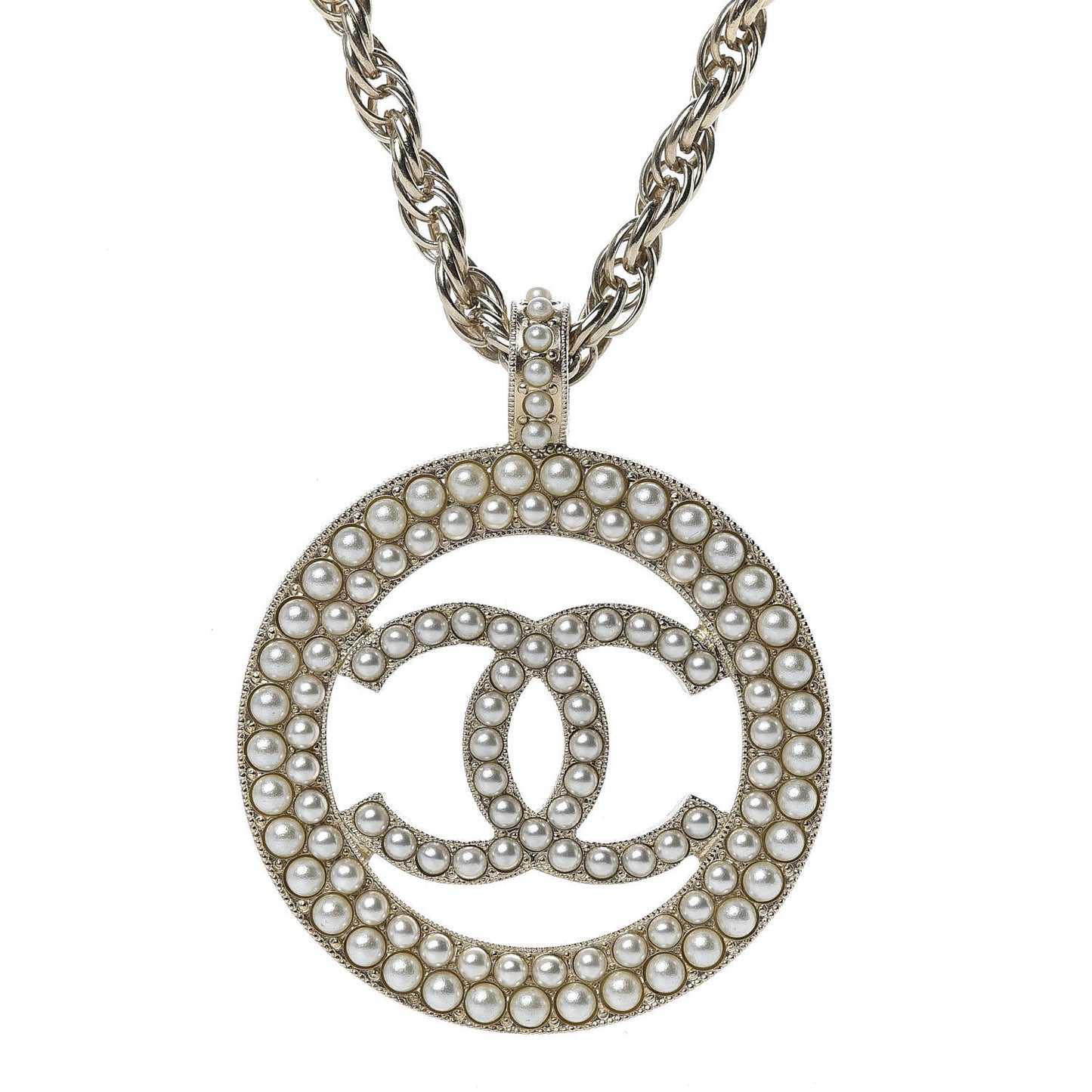 Pearl CC Medallion Necklace Gold