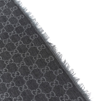 Gucci Wool Silk Monogram GGWeb Fringe Shawl Grey 4 of 4
