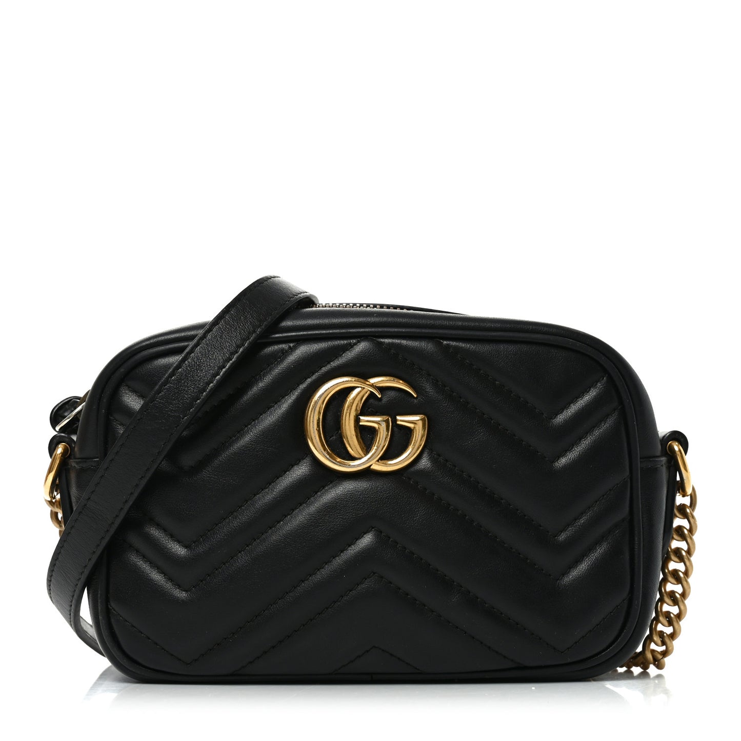 Calfskin Matelasse Mini GG Marmont Chain Shoulder Bag Black