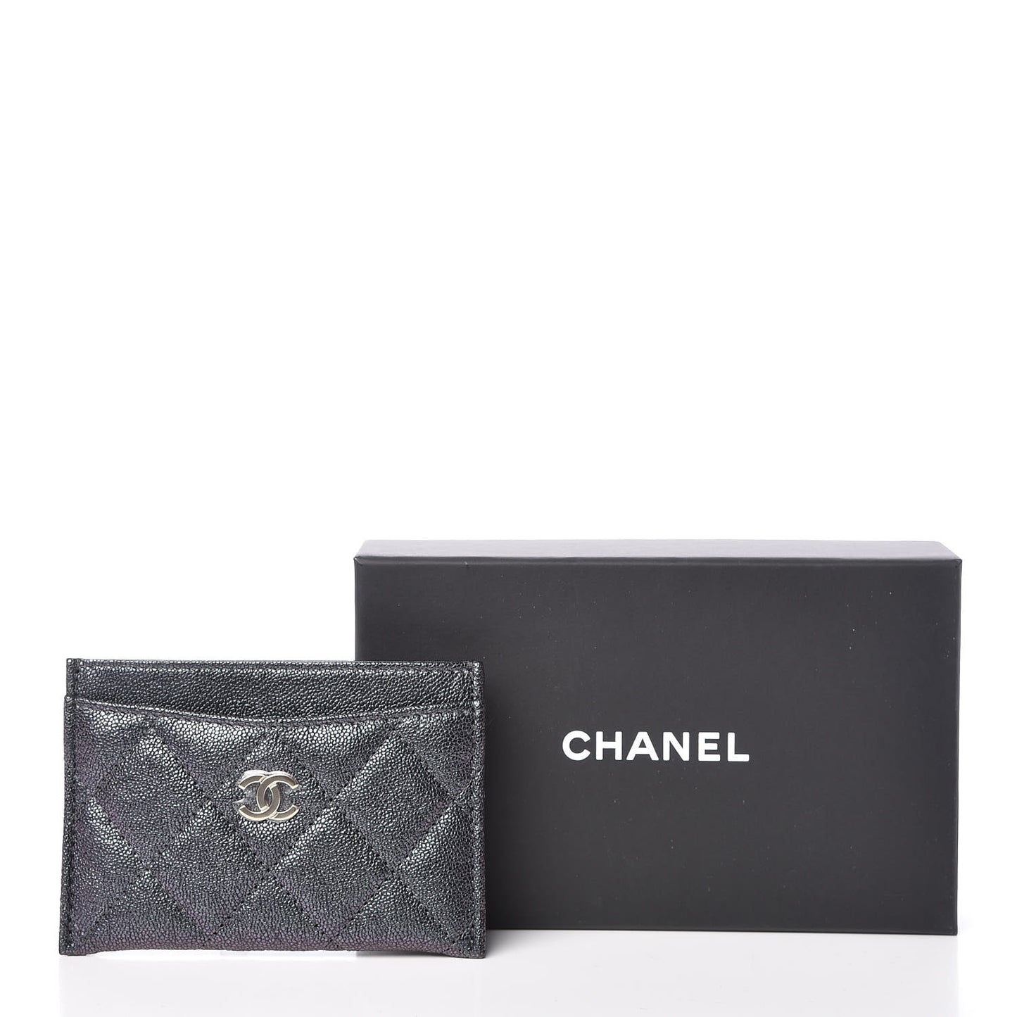Iridescent Caviar Quilted Card Holder Black