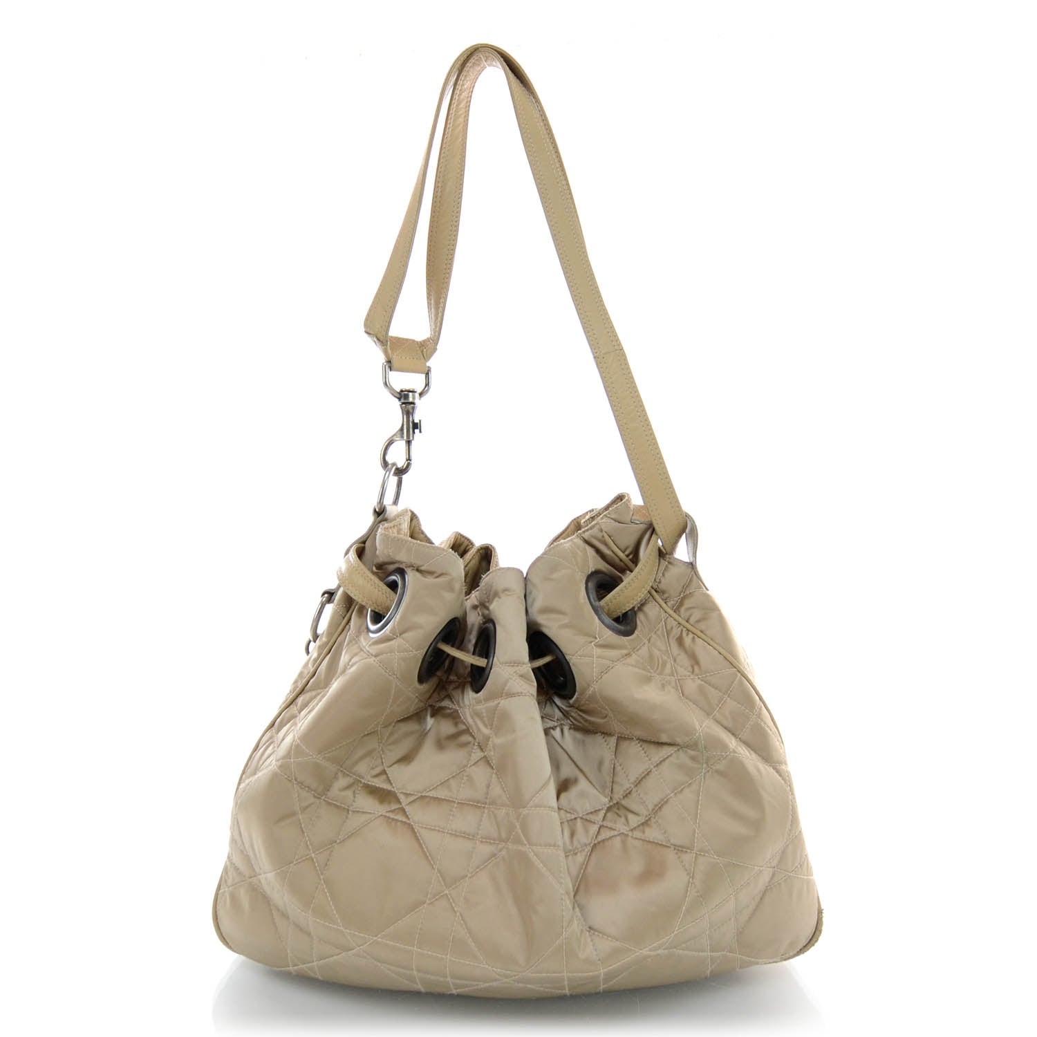 Christian Dior Nylon Cannage Drawstring Tote Champagne 1 of 7