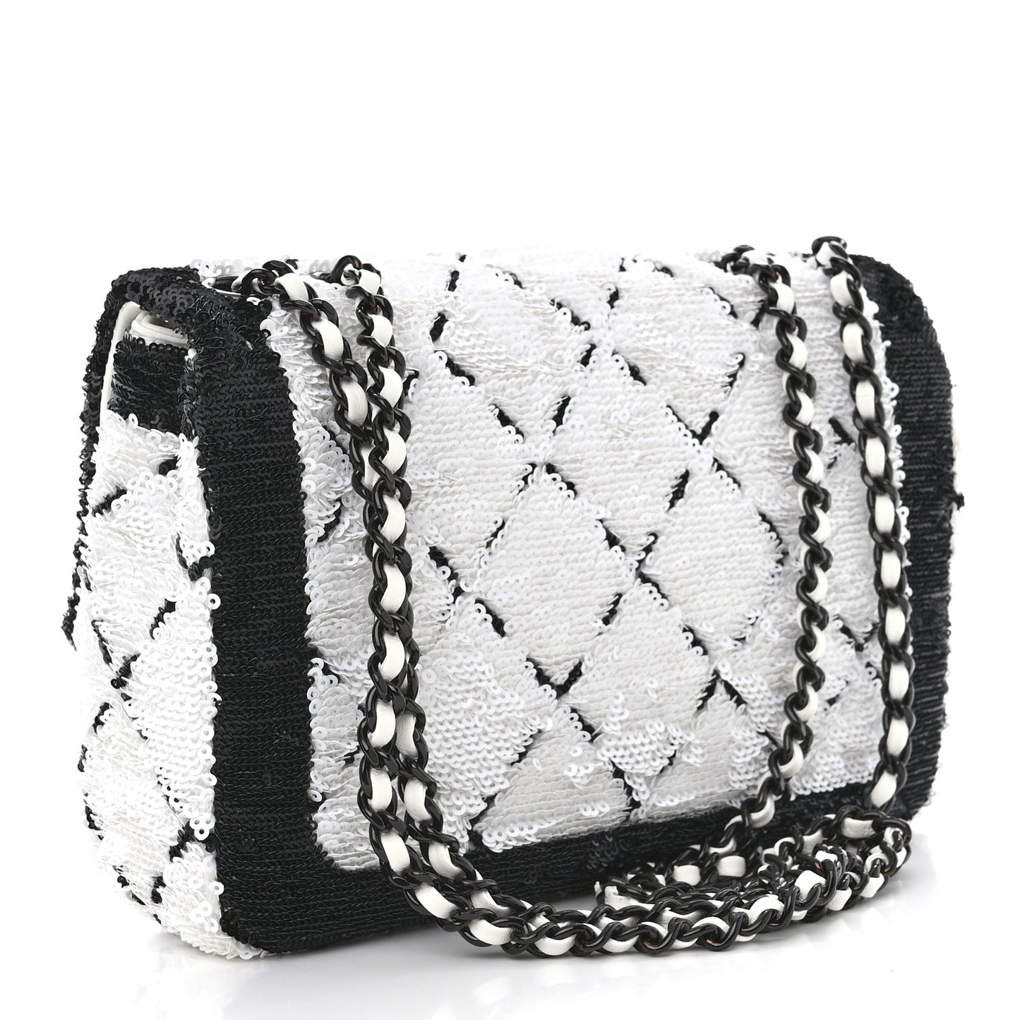 Sequin CC Small Single Flap White Black