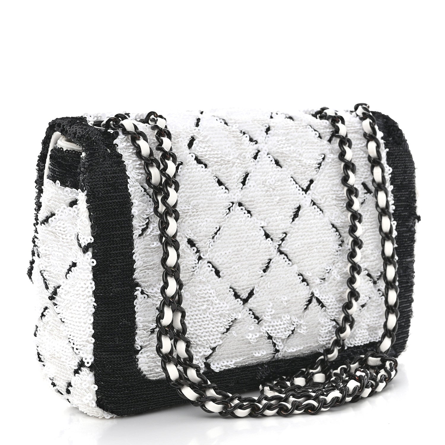 Chanel Sequin CC Small Single Flap White Black 3 of 10