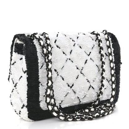 Chanel Sequin CC Small Single Flap White Black 3 of 10