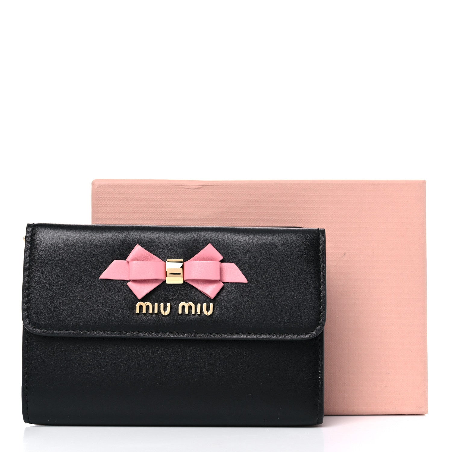 Miu Miu Soft Calfskin Bow Bi-Fold Wallet Black 9 of 9