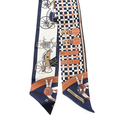 Hermes Silk Les Voitures Nouvelle Twilly Marine Caramel White 2 of 3
