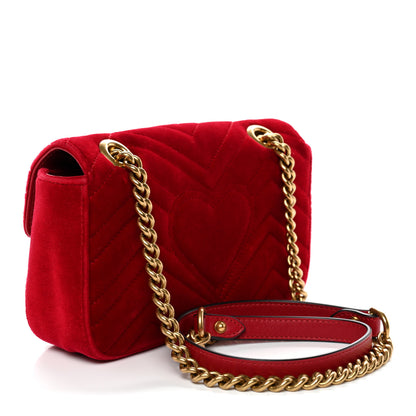 Gucci Velvet Matelasse Mini GG Marmont Shoulder Bag Hibiscus Red 3 of 11