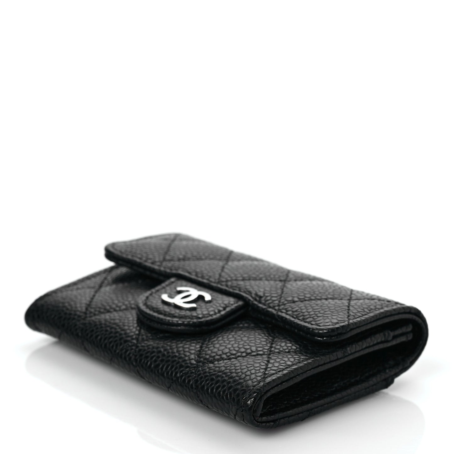 Caviar Quilted Flap Card Holder Wallet Black