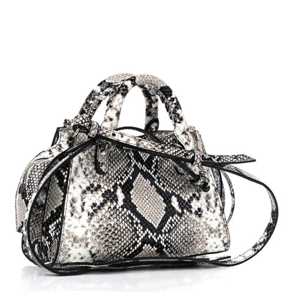 Balenciaga Grained Calfskin Snake Effect Neo Classic Silver Hardware Mini City Black White 3 of 8