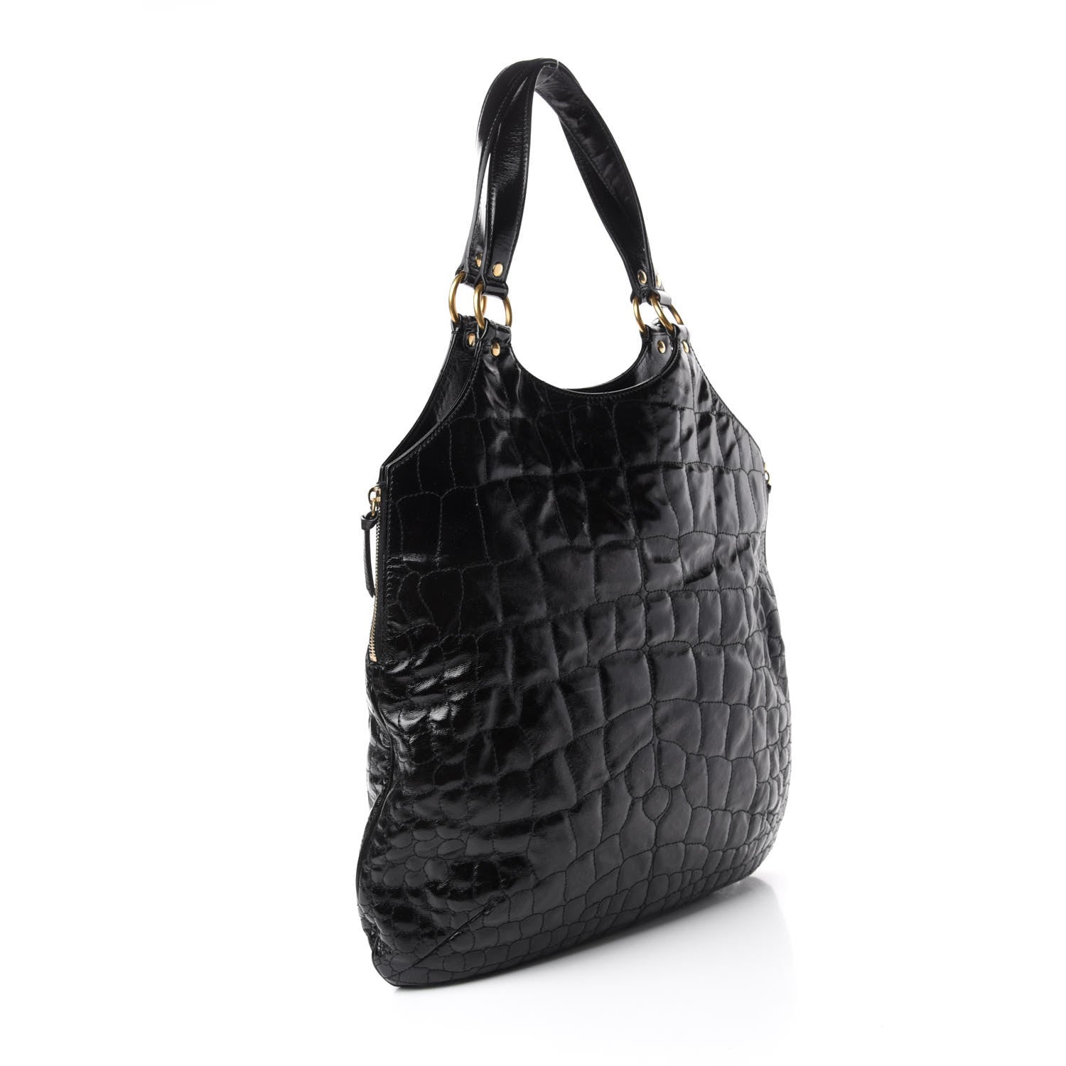 Saint Laurent Patent Crocodile Embossed Tribute Tote Black 3 of 14