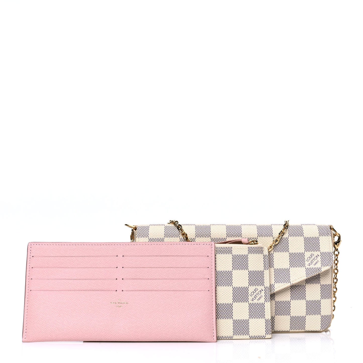 Damier Azur Pochette Felicie Chain Wallet Rose Ballerine