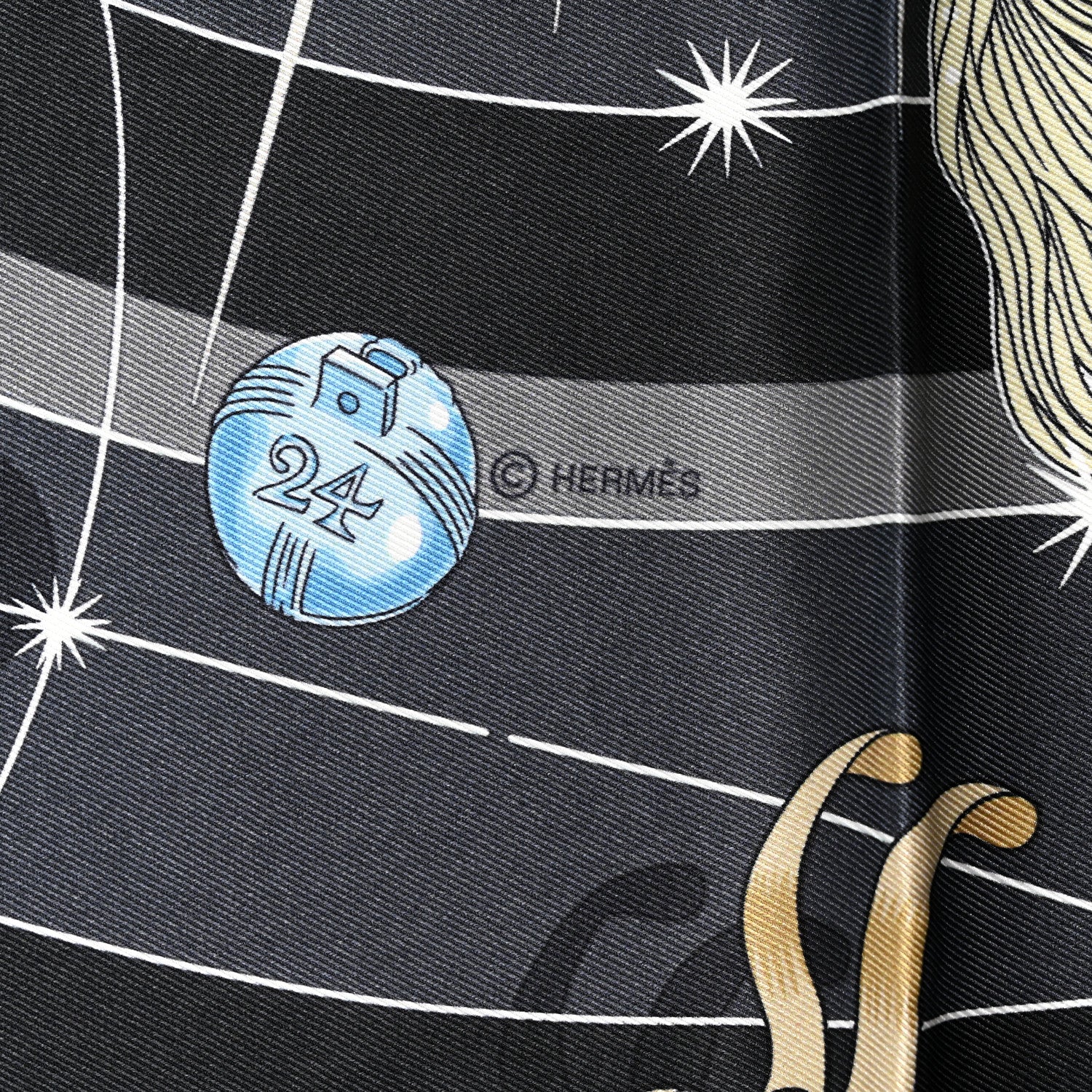 Hermes Silk Chorus Stellarum Scarf 70 Gris Nacre Anthracite 4 of 5