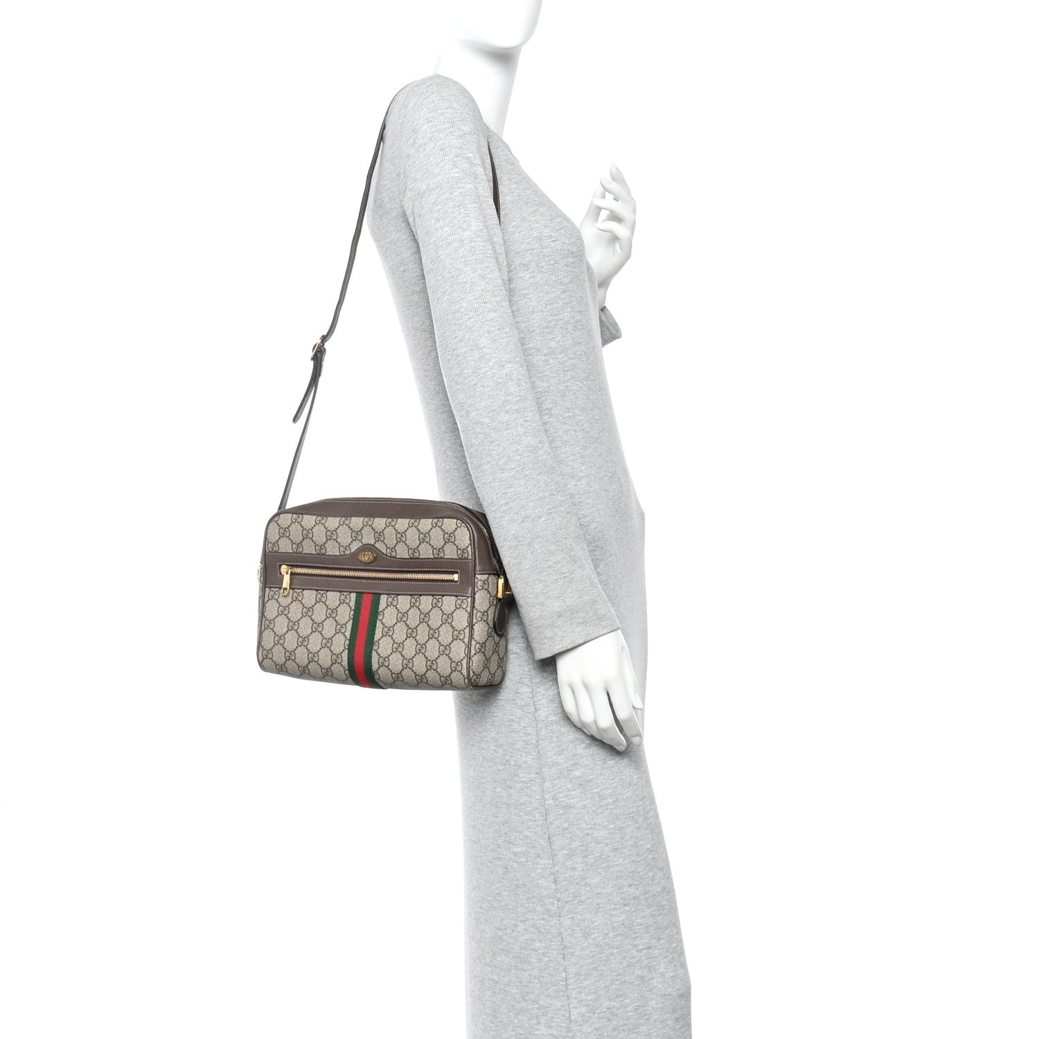 Gucci GG Supreme Monogram Web Small Ophidia Shoulder Bag Brown 2 of 15