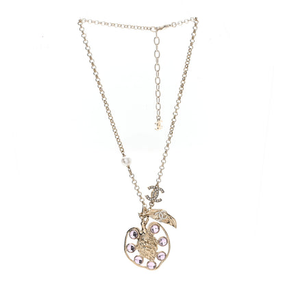 Chanel Resin Crystal Pearl CC Fruit Pendant Necklace Gold Pink 3 of 4