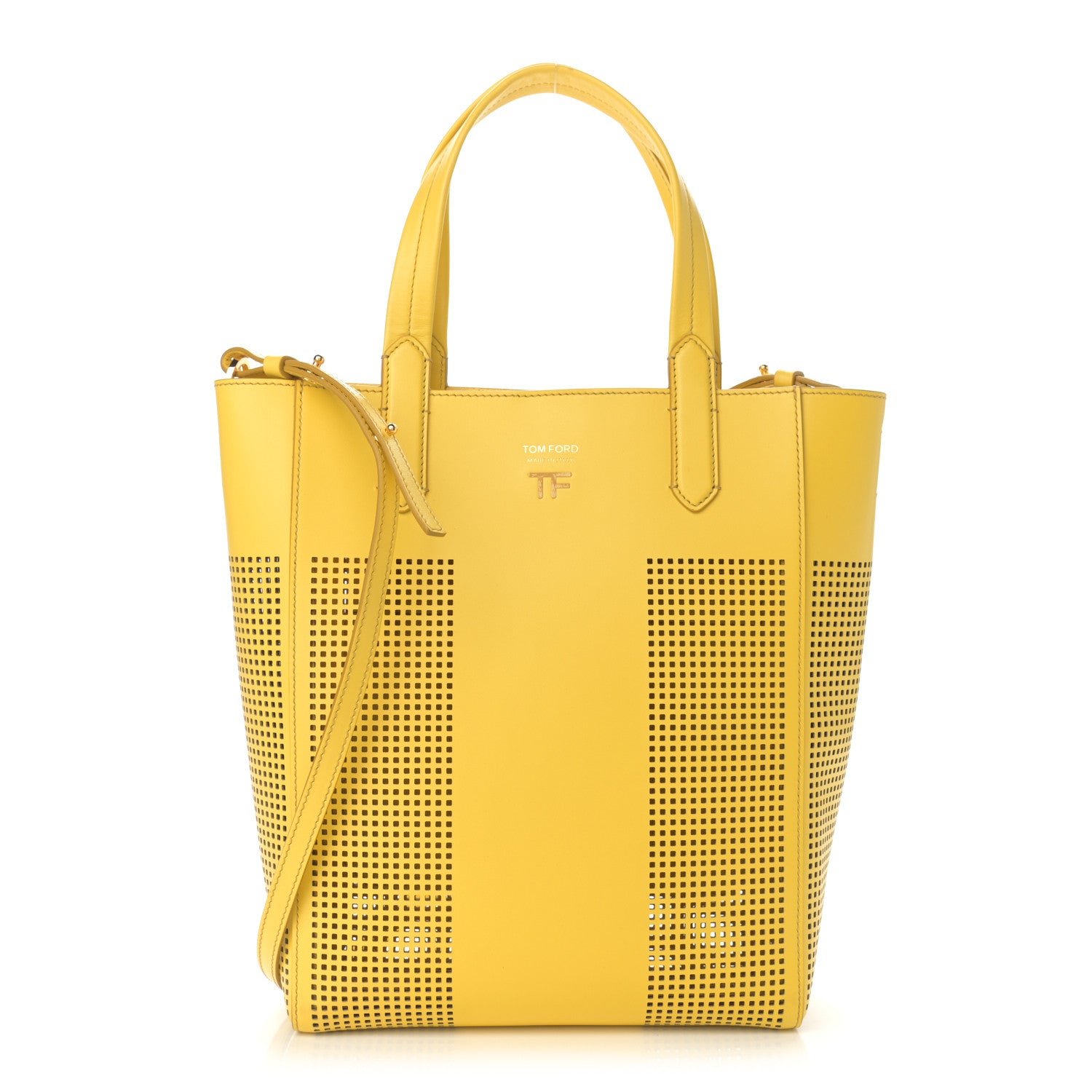 Tom Ford Calfskin Perforated Graphic T Tote Citron 1 of 10