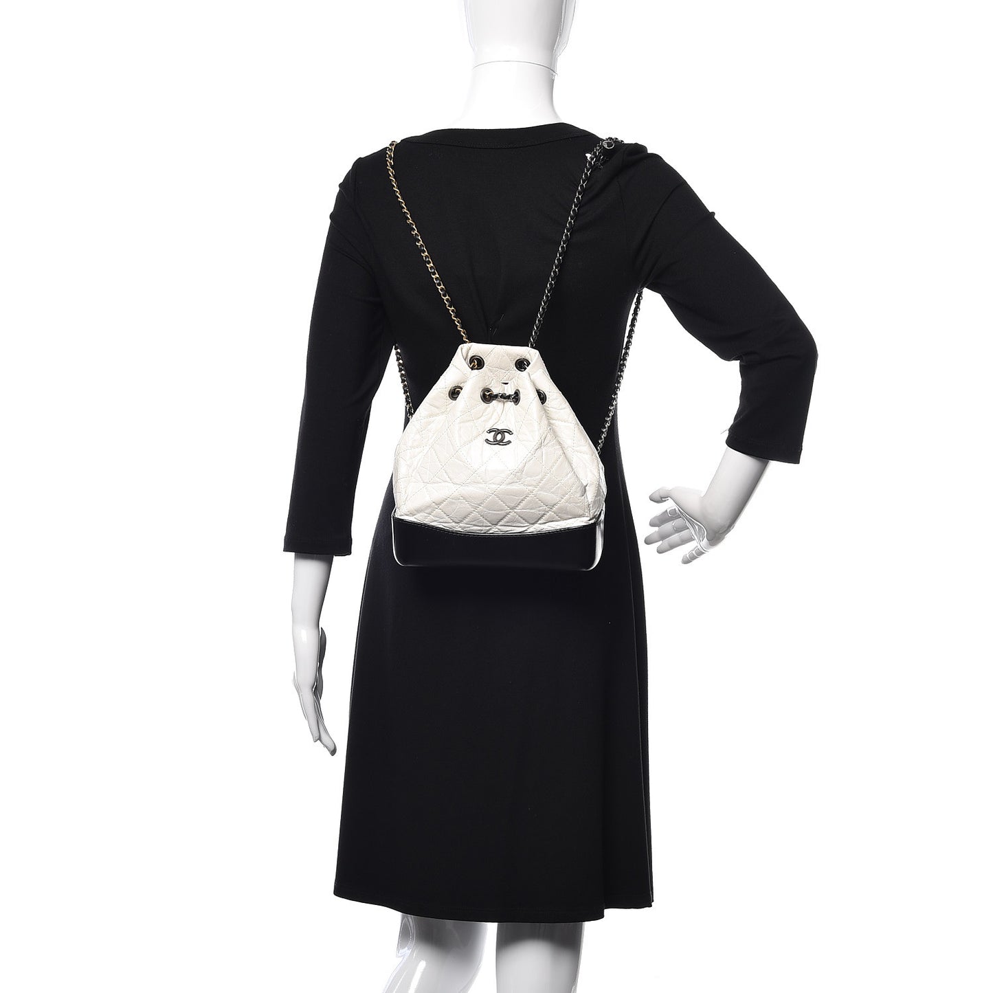 Aged Calfskin Quilted Small Gabrielle Backpack Black White