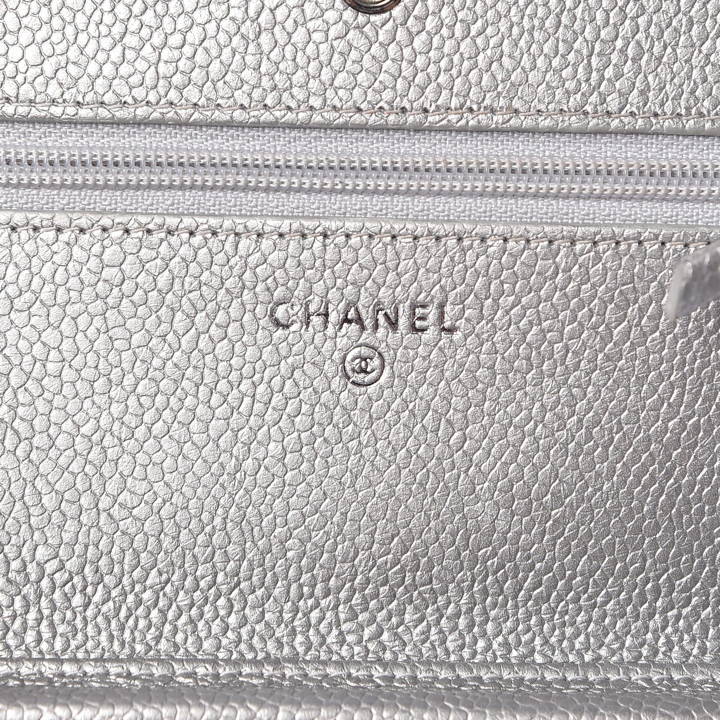 Metallic Caviar Quilted Wallet on Chain WOC Silver