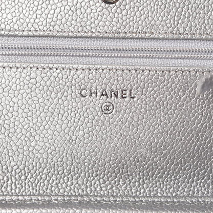 Chanel Metallic Caviar Quilted Wallet on Chain WOC Silver 6 of 12