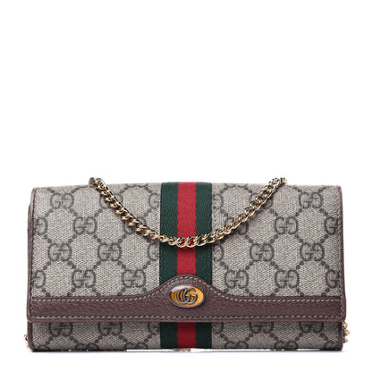 Gucci GG Supreme Monogram Web Ophidia Wallet On Chain Brown 1 of 12