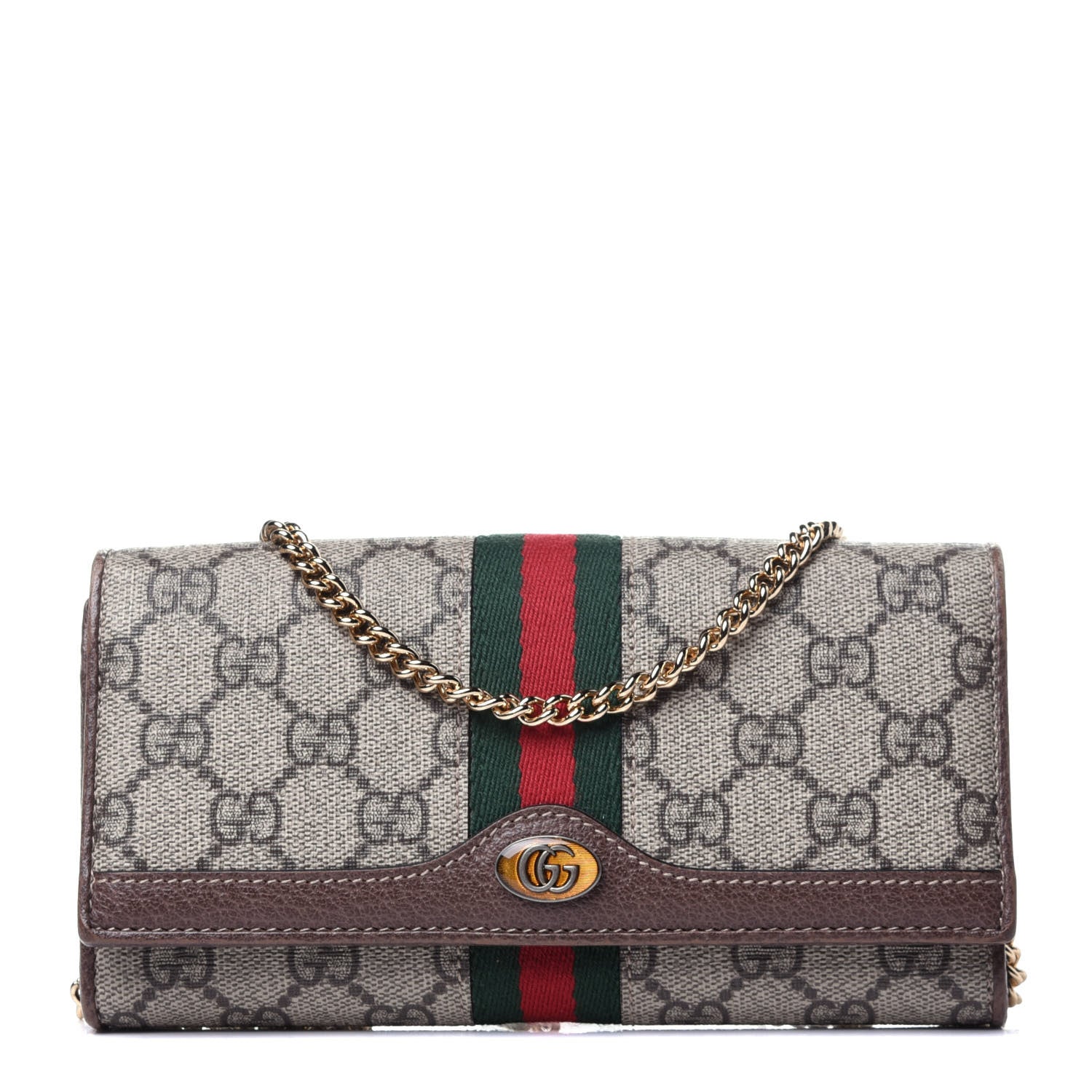 Gucci GG Supreme Monogram Web Ophidia Wallet On Chain Brown 1 of 13