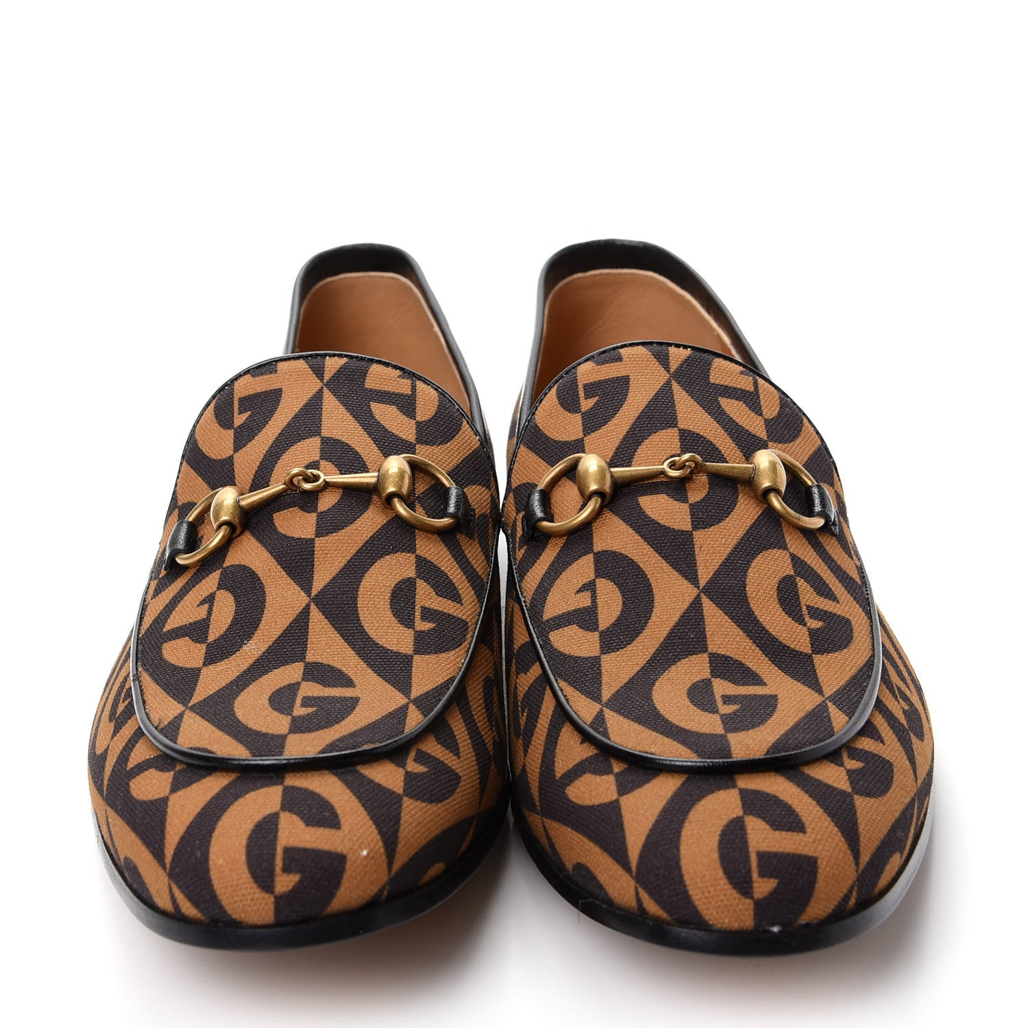 Gucci Canvas Rhombus Horsebit Mens Jordaan Loafers 9.5 Camel Brown Black 2 of 11