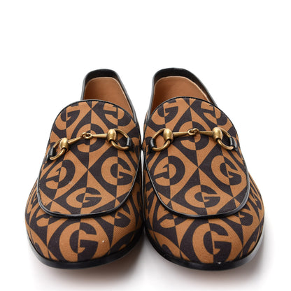 Gucci Canvas Rhombus Horsebit Mens Jordaan Loafers 9.5 Camel Brown Black 2 of 11