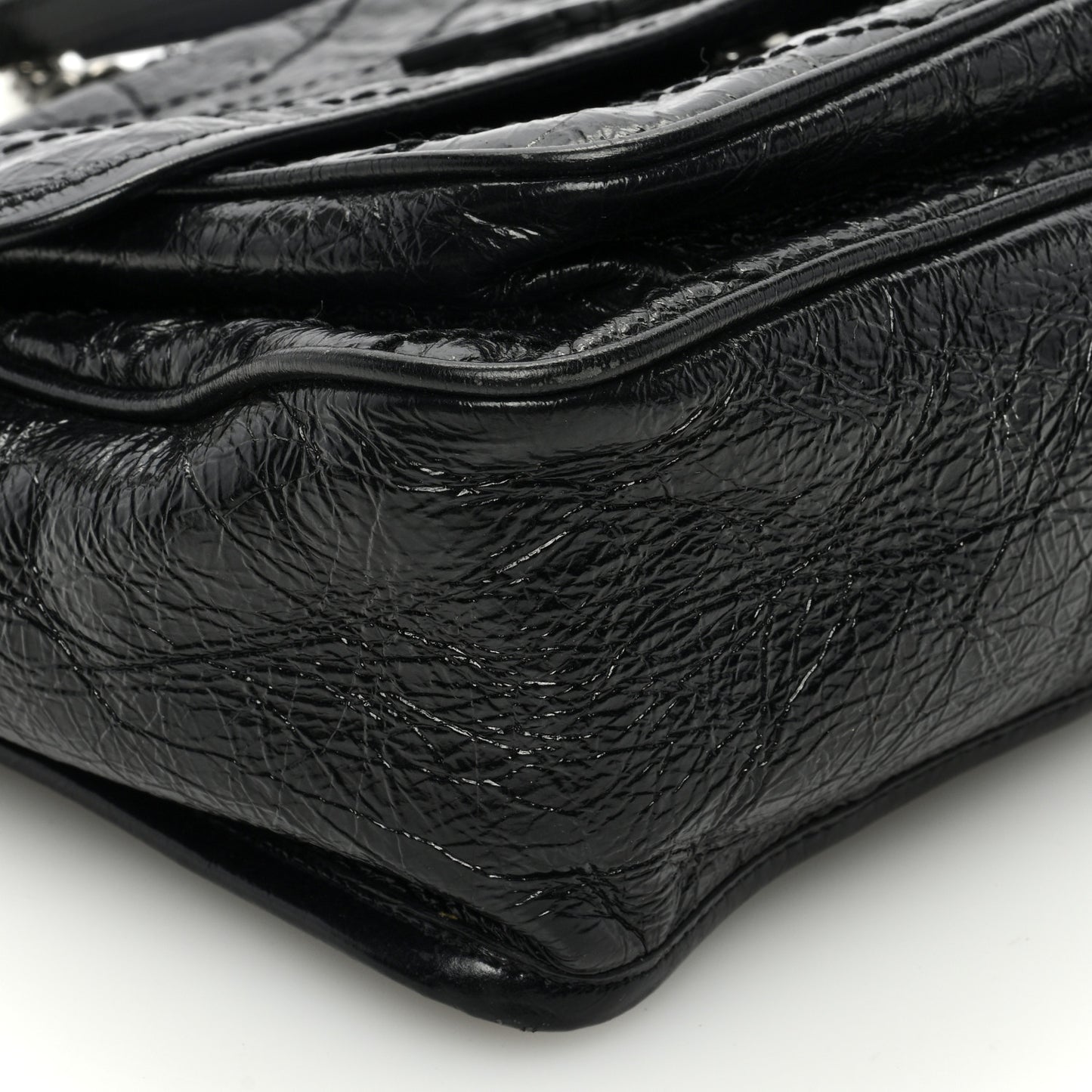 Crinkled Calfskin Matelasse Monogram Large Niki Chain Satchel Black