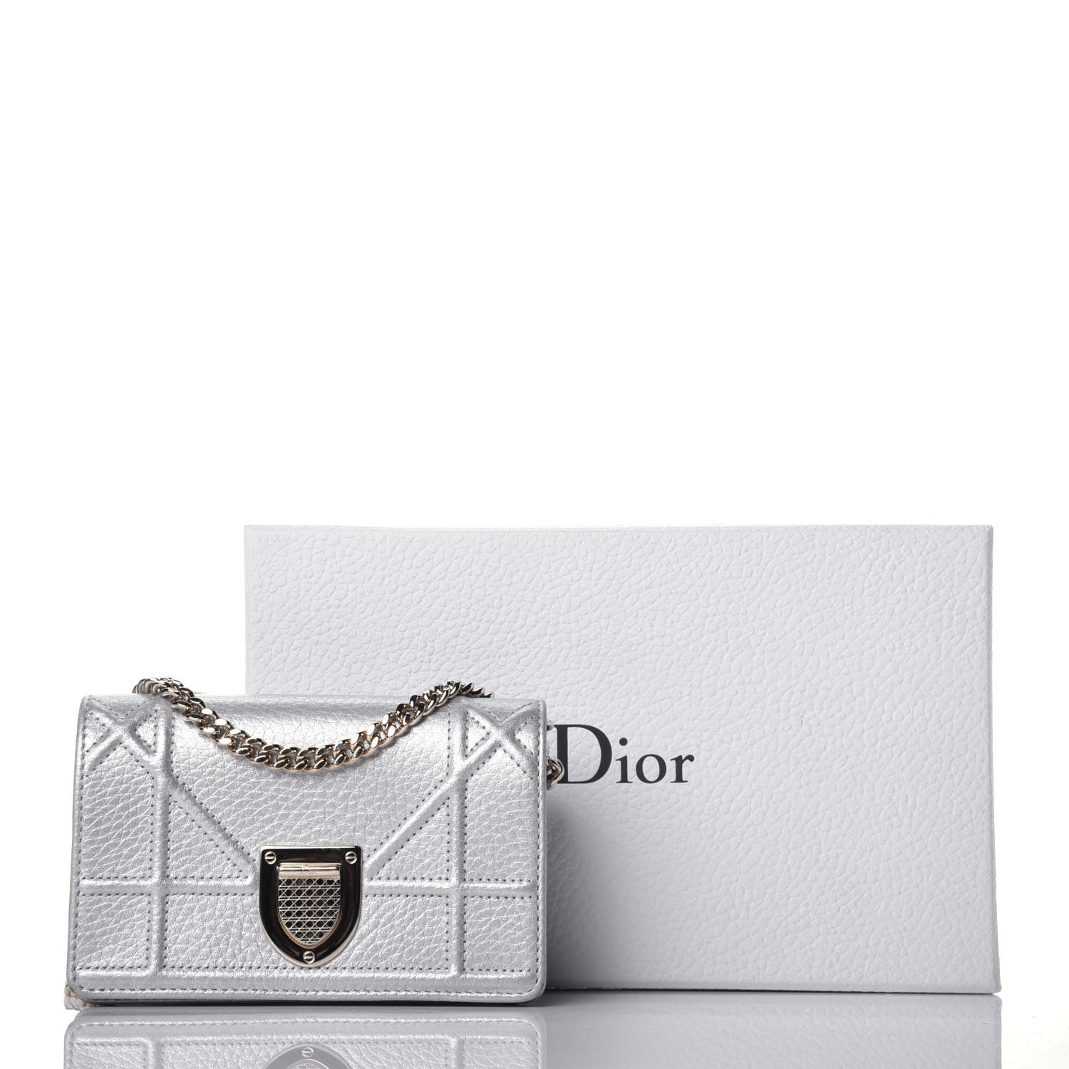 Christian Dior Metallic Grained Calfskin Baby Diorama Flap Bag Silver 11 of 11