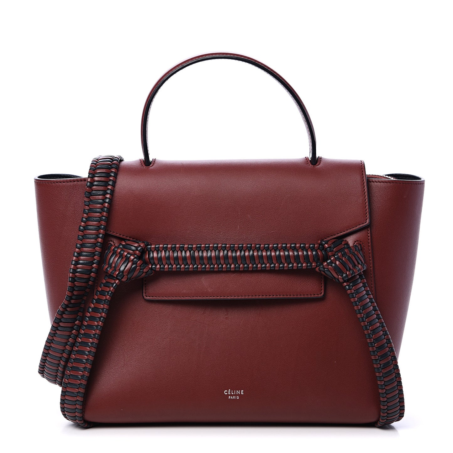 Smooth Calfskin Micro Bi-Color Braided Belt Bag Red Wood