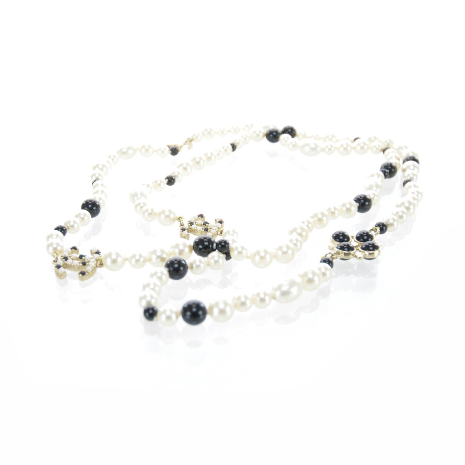 Chanel Long Pearl Gripoix CC Necklace Black White 08P 1 of 7