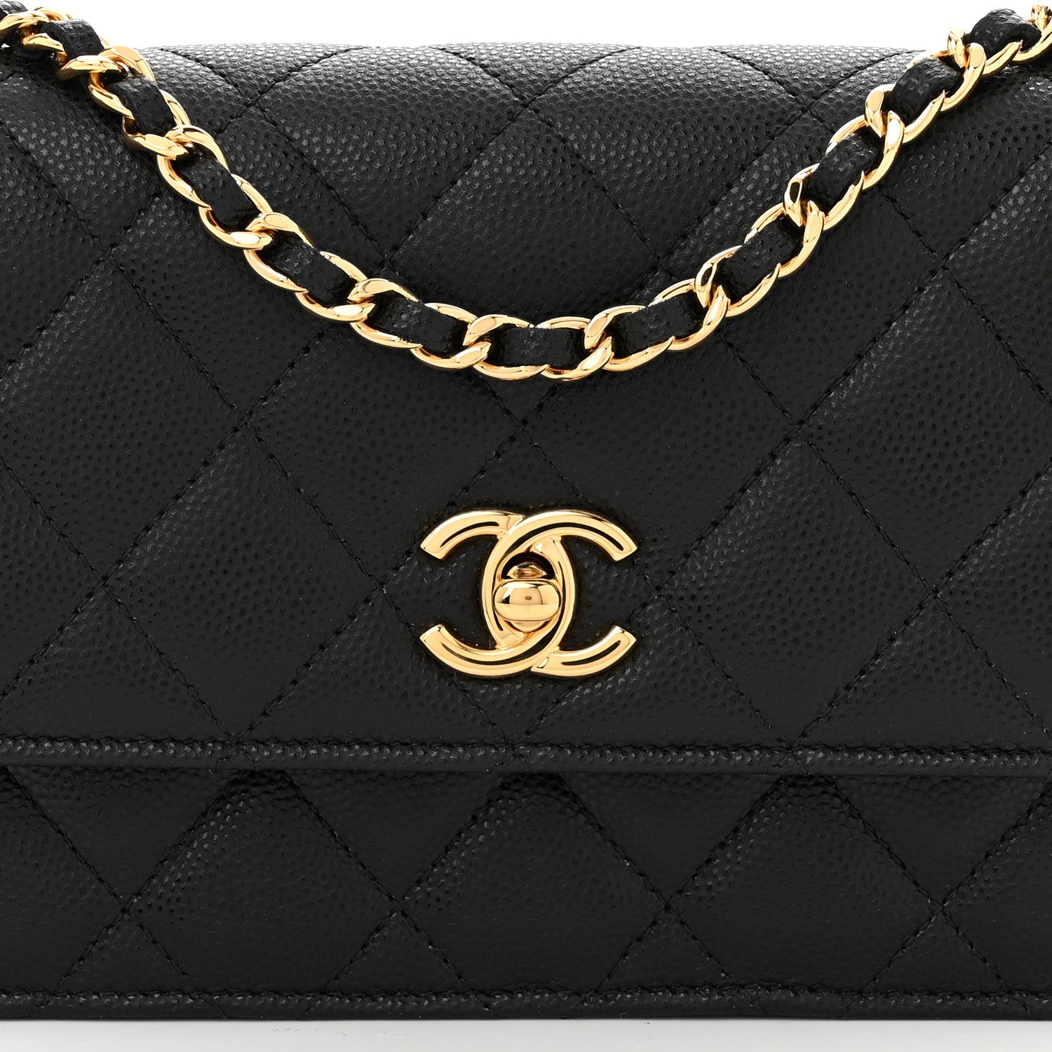 Chanel Shiny Caviar Quilted Flap Charm Wallet On Chain WOC Black 10 of 13