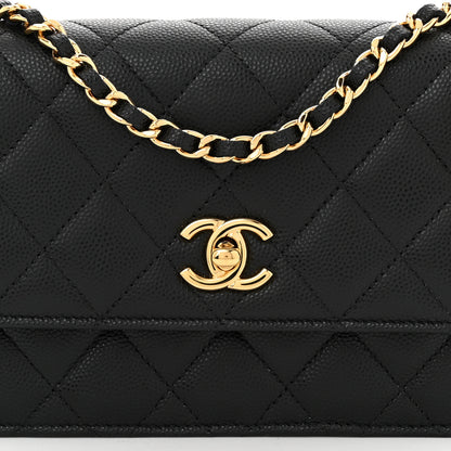 Chanel Shiny Caviar Quilted Flap Charm Wallet On Chain WOC Black 10 of 13