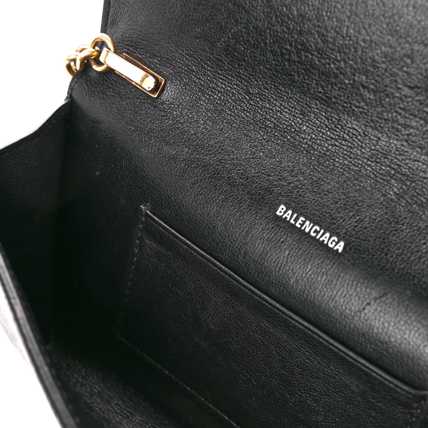 Grained Calfskin Logo Cash Phone Holder Wallet On Chain Black White