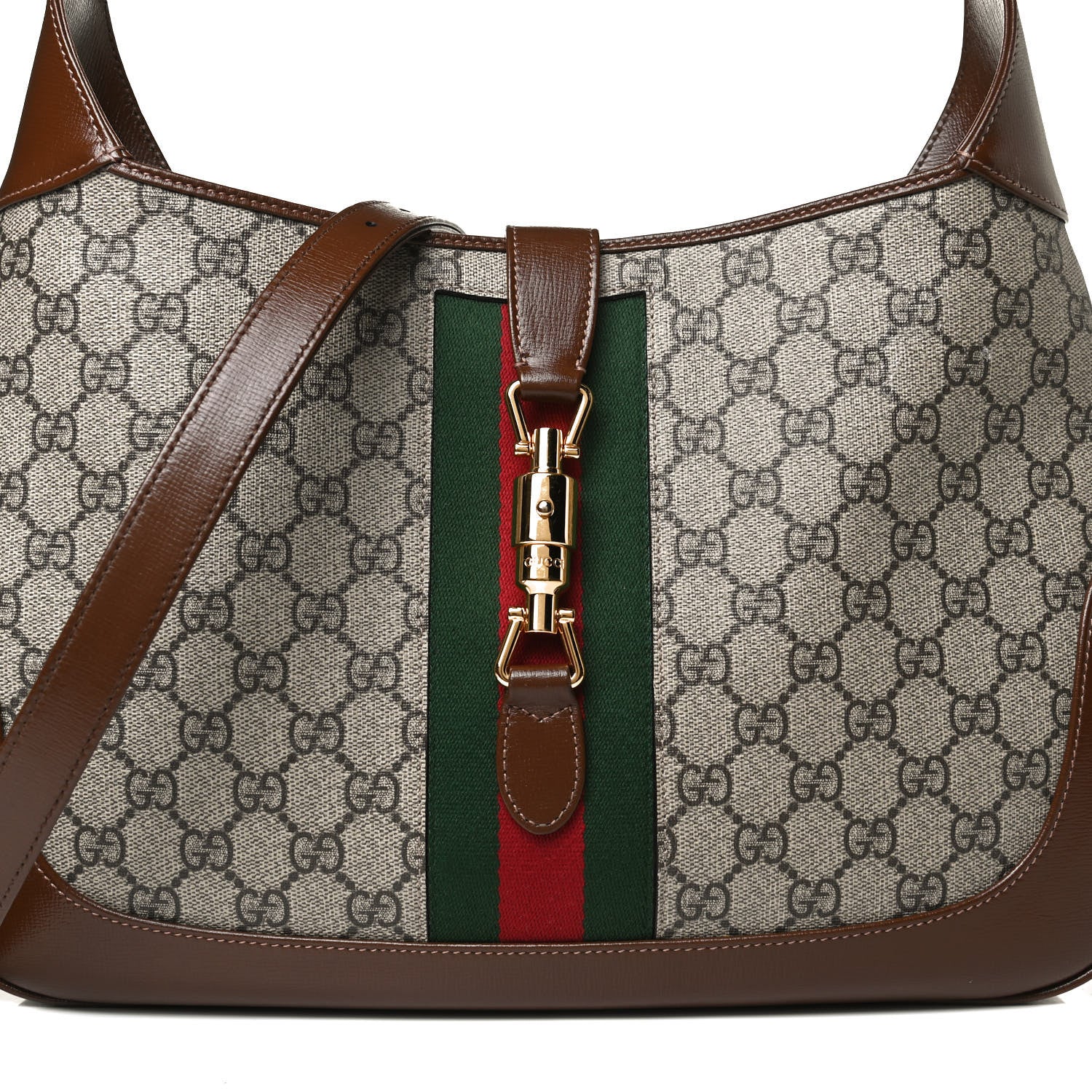 Gucci GG Supreme Monogram Azalea Calfskin Web Medium Jackie 1961 Hobo Beige Ebony Brown Sugar 8 of 14