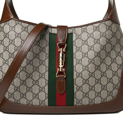 Gucci GG Supreme Monogram Azalea Calfskin Web Medium Jackie 1961 Hobo Beige Ebony Brown Sugar 8 of 14