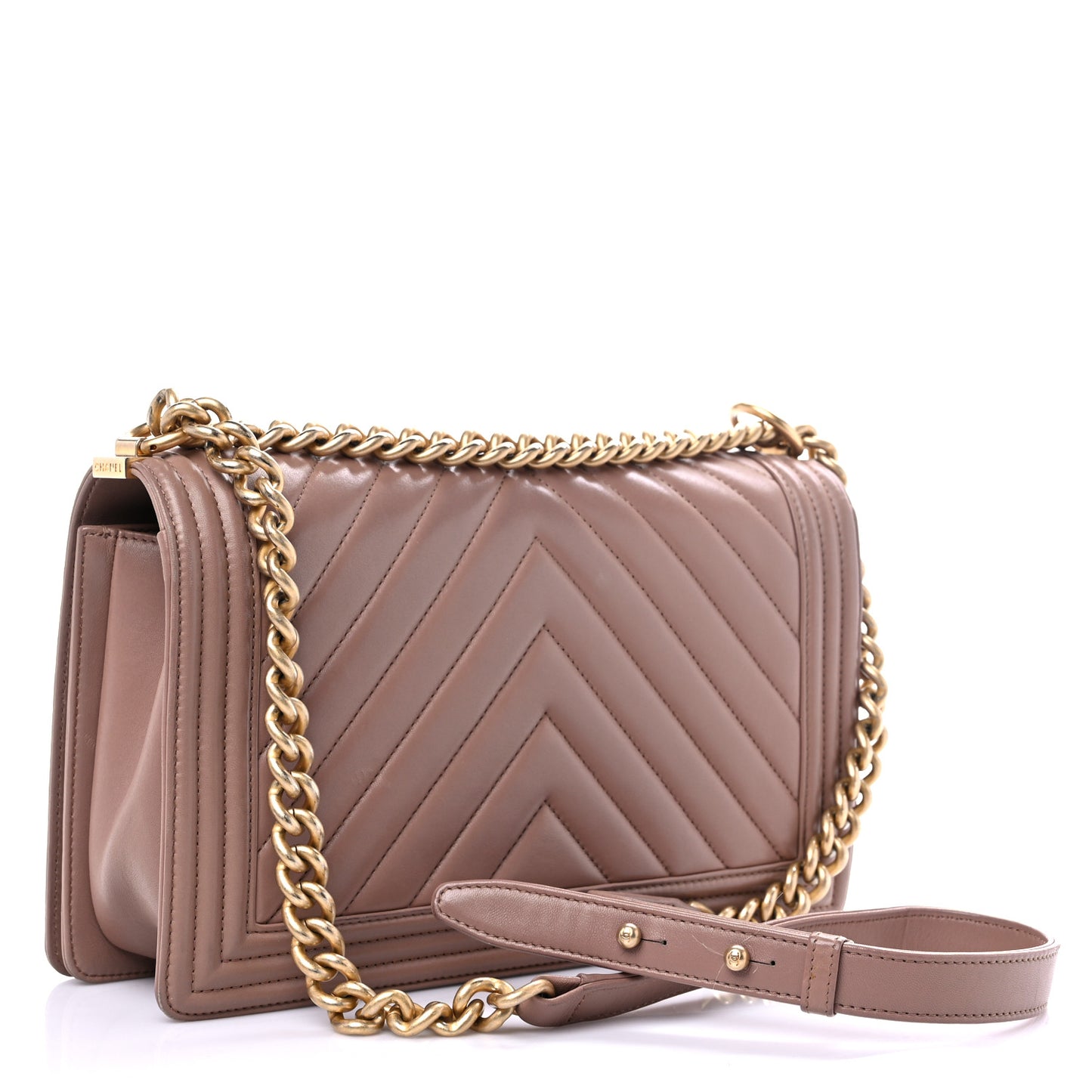 Lambskin Chevron Quilted New Medium Boy Flap Beige